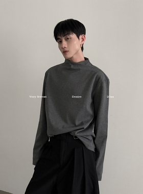 VERY FEWEST 小众时髦感交叉立领纯色长袖T恤中性风宽松百搭上衣