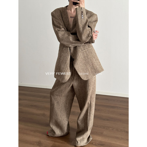 复古廓形秋冬日常垫肩西装套装