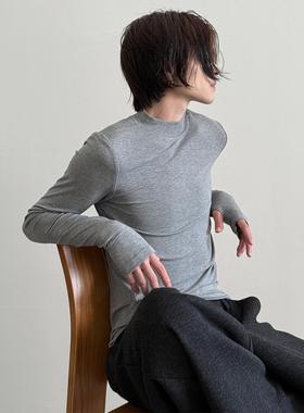 VERY FEWEST 高级感剪裁设计亲肤修身长袖T恤男女百搭指套打底衫