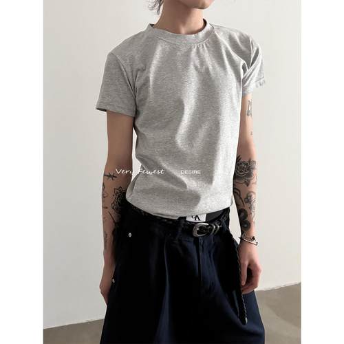 正肩剪裁百搭纯色套头短袖T恤