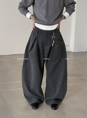 VERY FEWEST 冬季加厚廓形打褶西裤立体裁剪宽松弯刀垂感阔腿裤