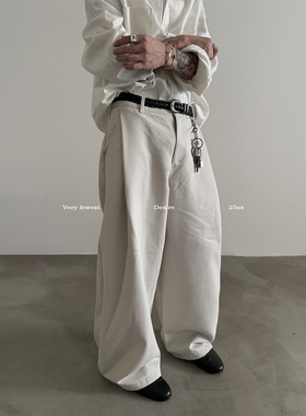 VERY FEWEST 松弛雅痞水洗廓形弯刀裤男女设计感重磅阔腿休闲裤