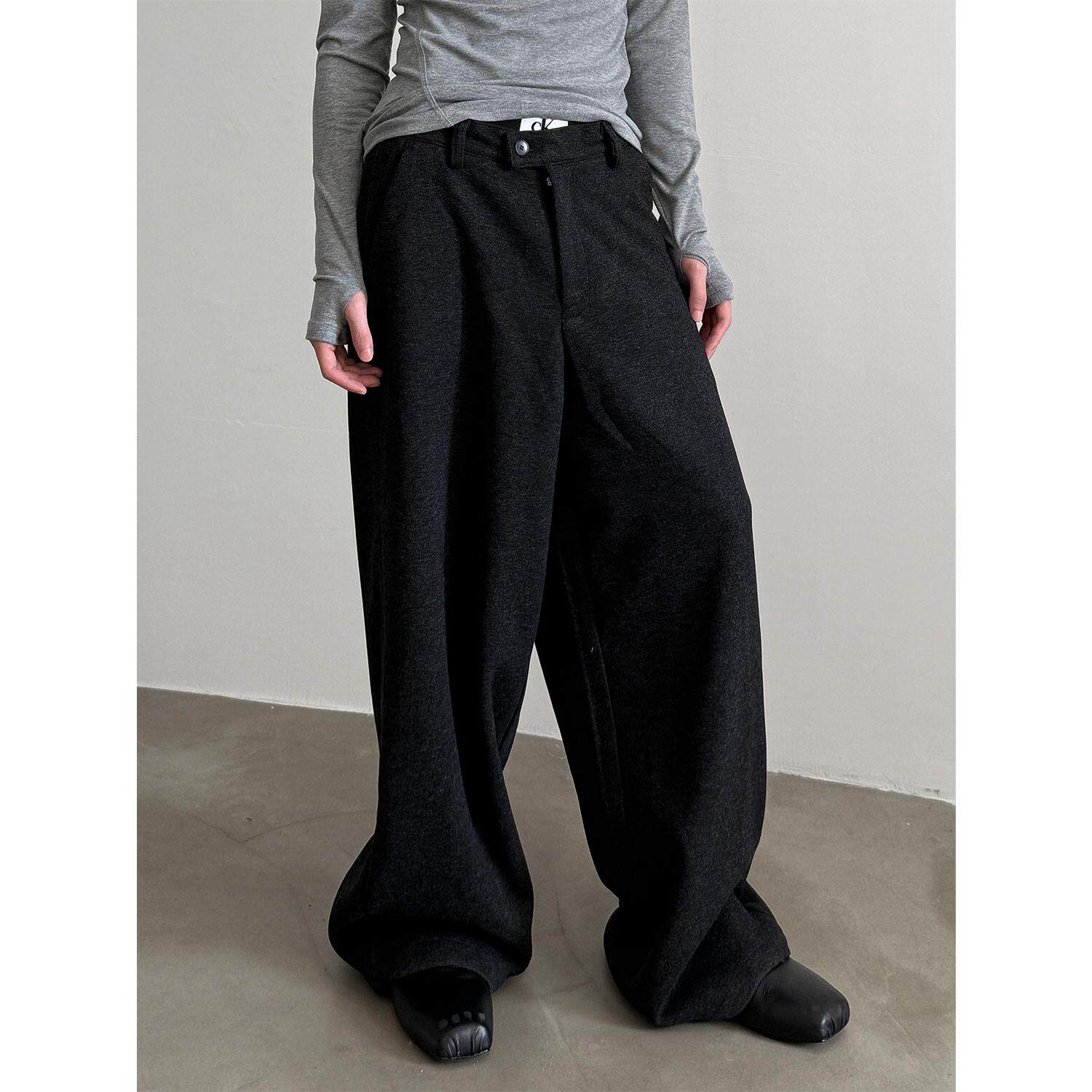 半松紧长裤西裤含羊毛宽松西裤