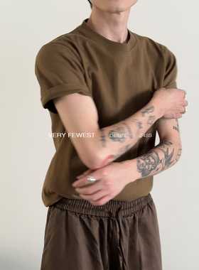 VERY FEWEST 复古老钱250g小领口纯棉T恤橄榄绿正肩百搭短袖上衣