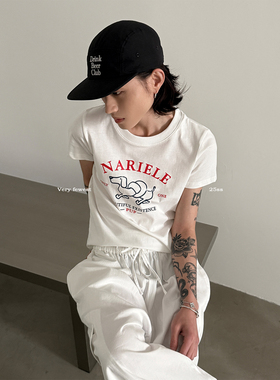 VERY FEWEST 复古美式腊肠狗纯棉短款T恤中性风正肩显瘦短袖体恤