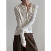 VERY T恤中性轻盈透感打底衫 FEWEST 禁欲系天丝慵懒感亨利领长袖