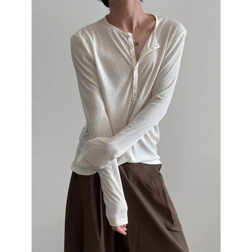 长袖禁欲系中性亨利领T恤亲肤