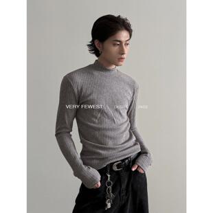 打底衫 VERY T恤中性高级感修身 时髦亲肤坑条纹半高领长袖 FEWEST