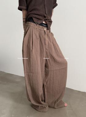 VERY FEWEST 侘寂新中式肌理棉麻阔腿裤高级感氛围垂坠拖地休闲裤