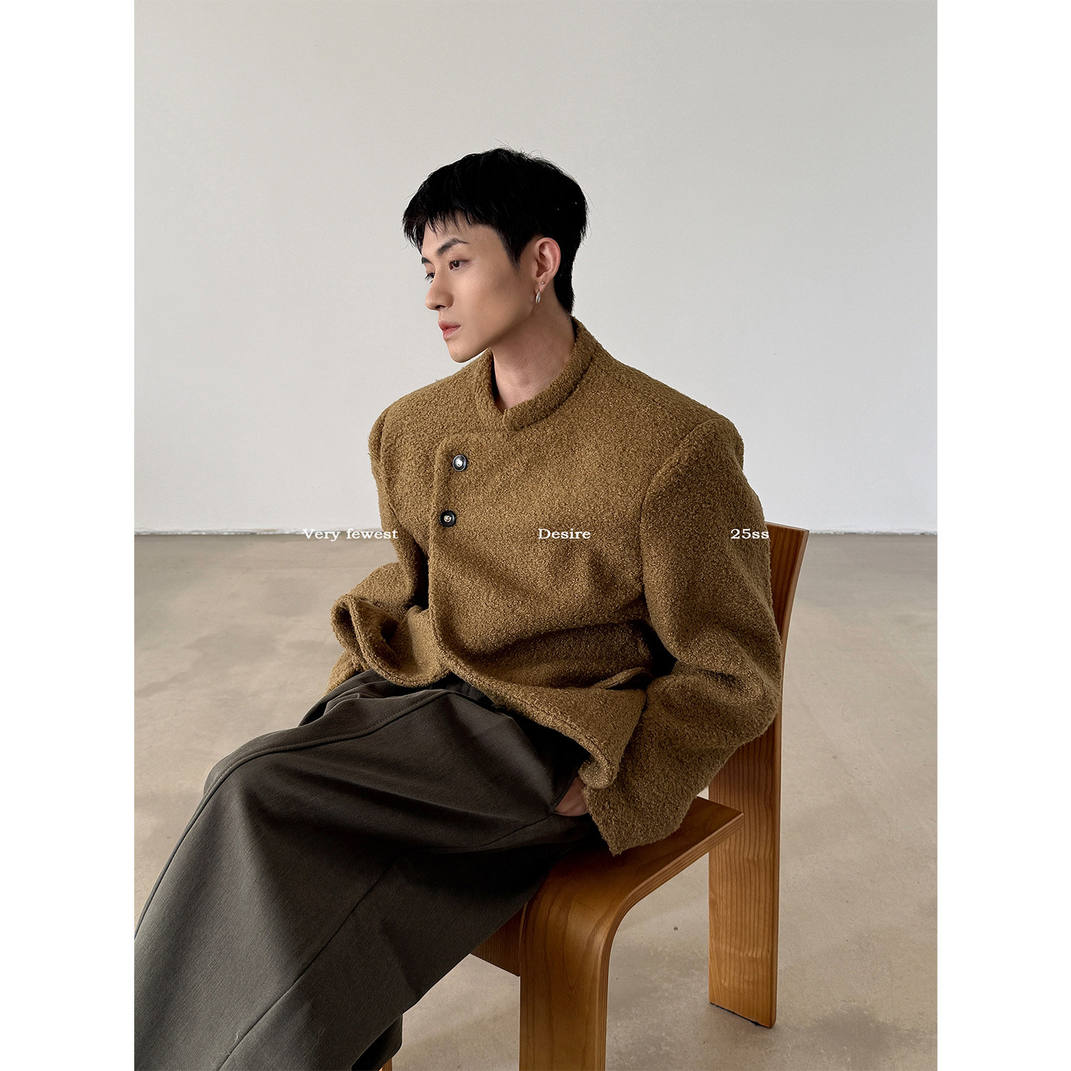 VERY FEWEST 小众开衩门禁廓形垫肩西装外套老钱通勤立领西服