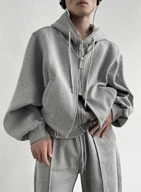 GENESISBOY 自制重磅假两件短款连帽卫衣男女款休闲运动卫裤套装