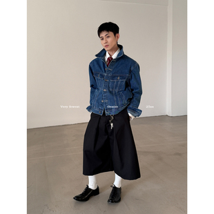复古竹节纹水洗正肩牛仔衣外套男女短款 美式 夹克 FEWEST VERY