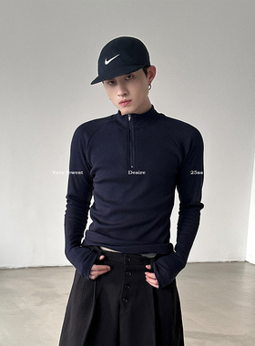 VERY FEWEST 时髦运动份子 坑条纹肌理感修身长袖打底衫男女款T恤