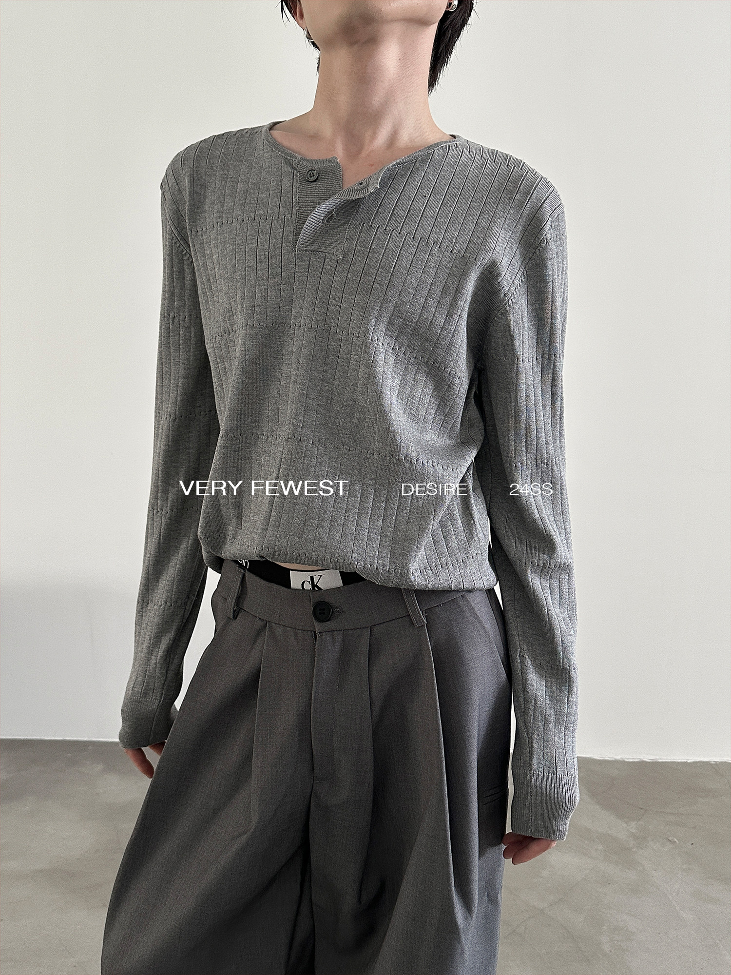 套头混纺亨利领毛衣针织衫