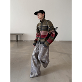 FEWEST 美式 街头痞帅短款 VERY 撞色高领针织衫 重磅做旧水洗毛衣