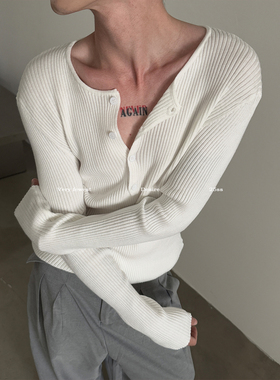 VERY FEWEST 禁欲风亨利领修身显瘦针织衫男女款通勤高弹长袖上衣