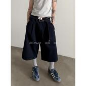 宽松七分裤 VERY 男女款 立体剪裁深蓝水洗休闲阔腿牛仔短裤 FEWEST