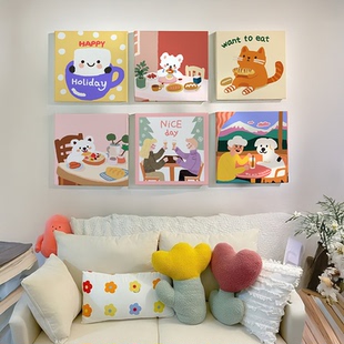 多巴胺风咖啡店奶茶店卡通餐厅网红装 饰挂画ins客厅卧室小众壁画