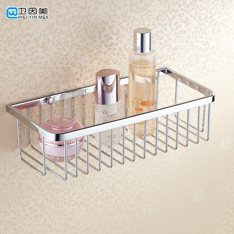 全铜卫浴五金挂件单层长方形30厘米长网篮壁挂卫生间置物架免打孔