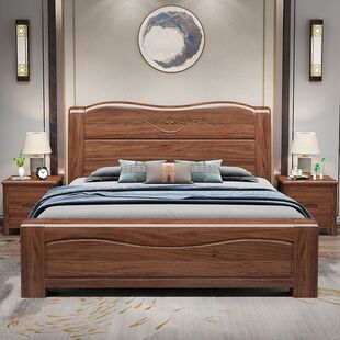 中式 胡桃色实木床双人床1.8米全榫卯主卧婚床储物