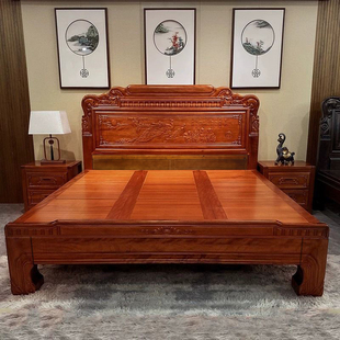 主卧婚床明清中式 古典雕花实木床老虎脚大床1.8米2.2m木床花梨木