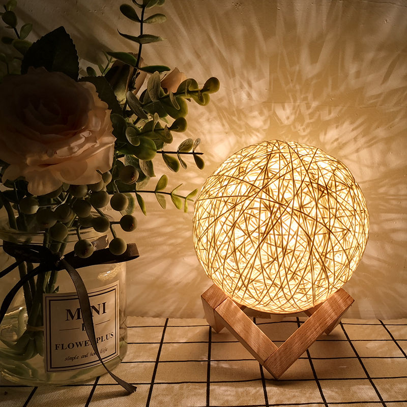 温馨藤球灯小台灯卧室床头藤灯少女创意浪漫简约小夜灯生日礼物女