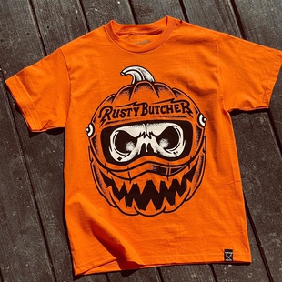 哈雷T恤RustyButcher屠夫摩托复古骑行西海岸服饰南瓜头万圣节