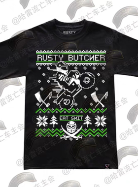 哈雷T恤RustyButcher生锈屠夫摩托骑行ds改装风格短袖圣诞风格