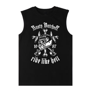 哈雷T恤RustyButcher屠夫摩托复古西海岸ridelikehell背心无袖