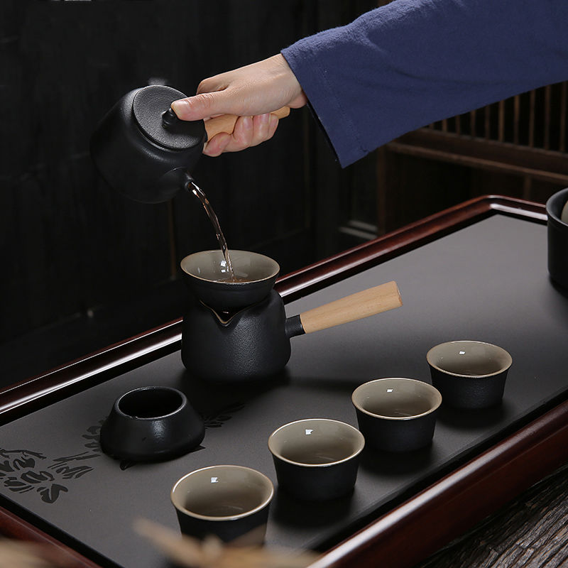 黑陶公道杯茶滤一体分茶器公杯陶瓷茶具茶漏套装茶海复古日式定制