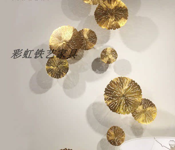 新中式金属镂空立体荷叶壁饰铁艺壁挂酒店客厅餐厅背景墙挂件装饰