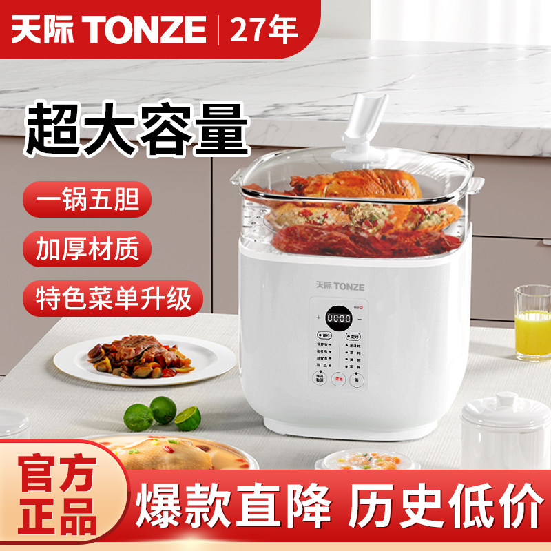 天际大容量全f自动隔水炖盅陶瓷银耳煲汤锅5升电家蒸煮一体6人用