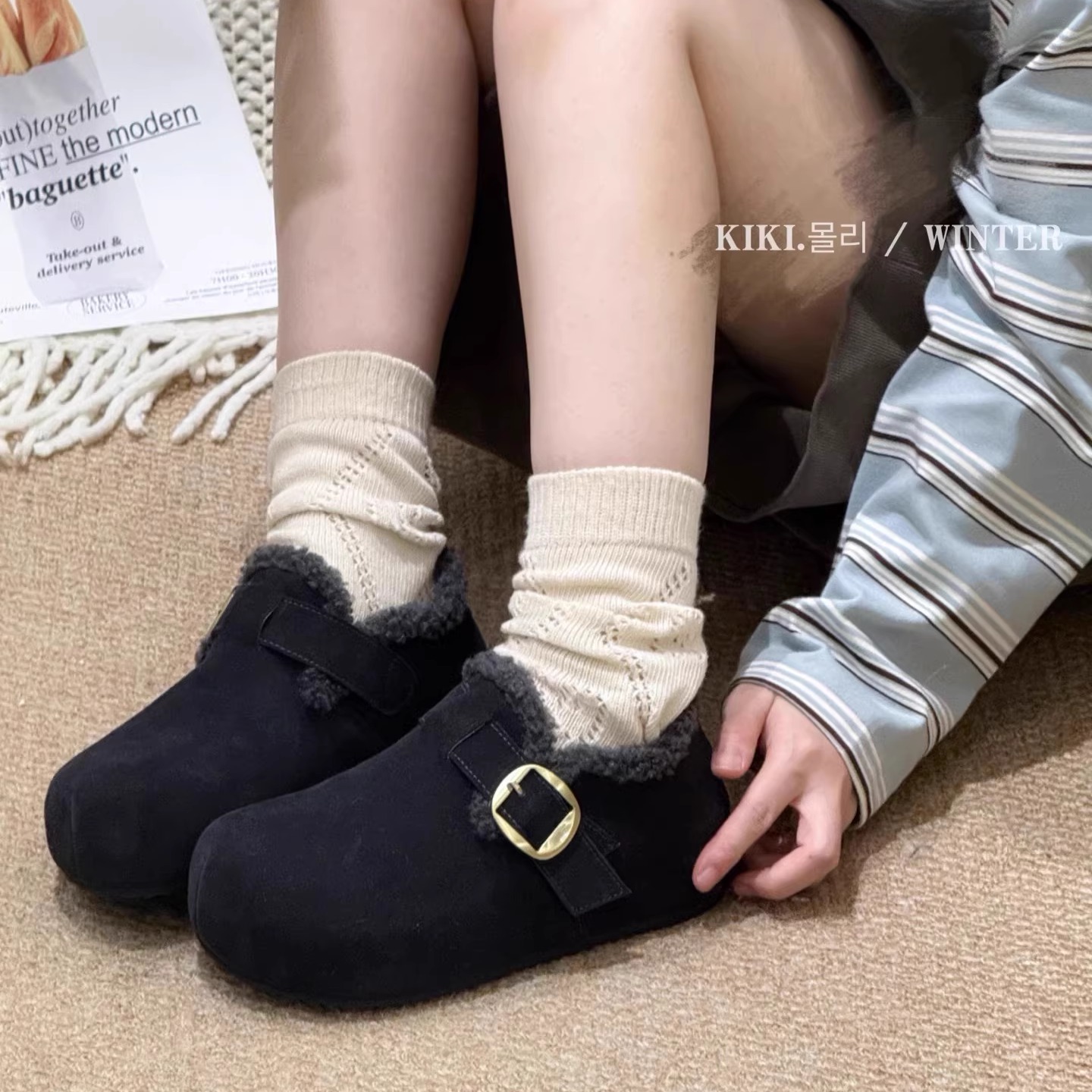 高级感羊羔毛冬季懒人一脚蹬棉鞋