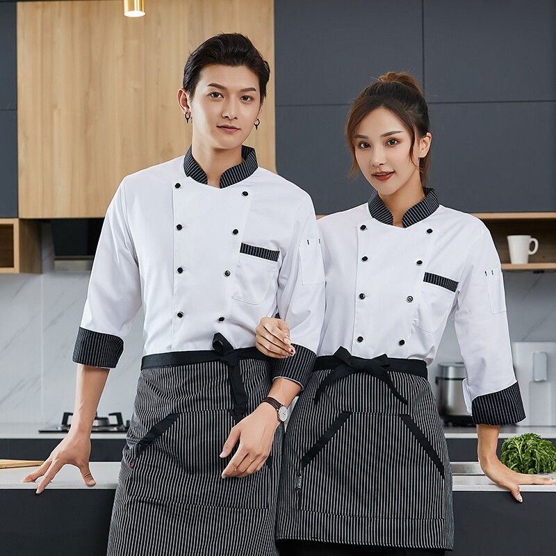 酒店厨师工作服长袖秋冬款饭店食堂后厨房蛋糕烘焙条领厨师服工装