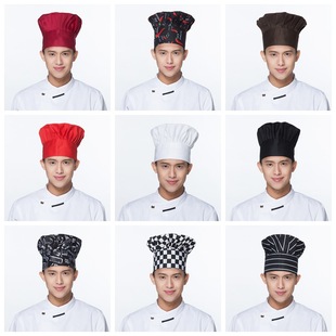 涤棉厨师白色高帽酒店饭店厨师工作松紧调节条纹帽小吃食品店帽子