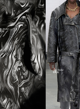 幻象 不规则雾面哑光变幻暗黑灰色面料外套国风男服装设计师布料