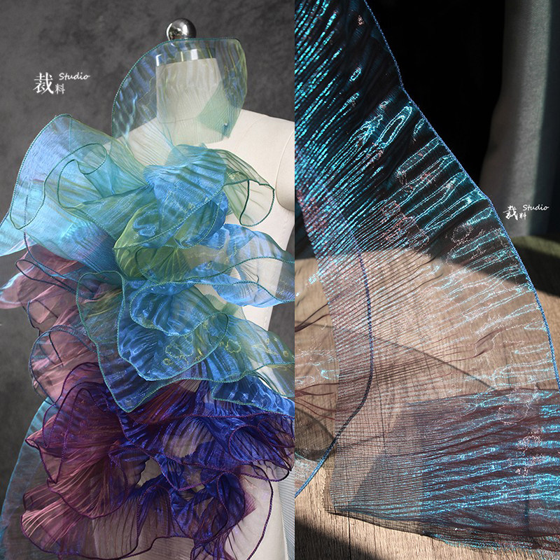 琉森湖透明荷叶边 柔软褶皱花边裙摆网纱服装布料 设计师装饰辅料