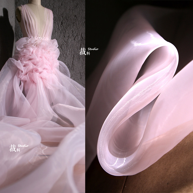 淡粉色闪光设计师网纱布料