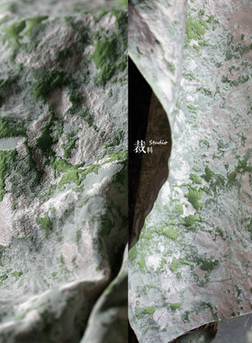 春日粉绿斑驳肌理提花布料 苔藓渐变复古文艺国风服装设计师面料