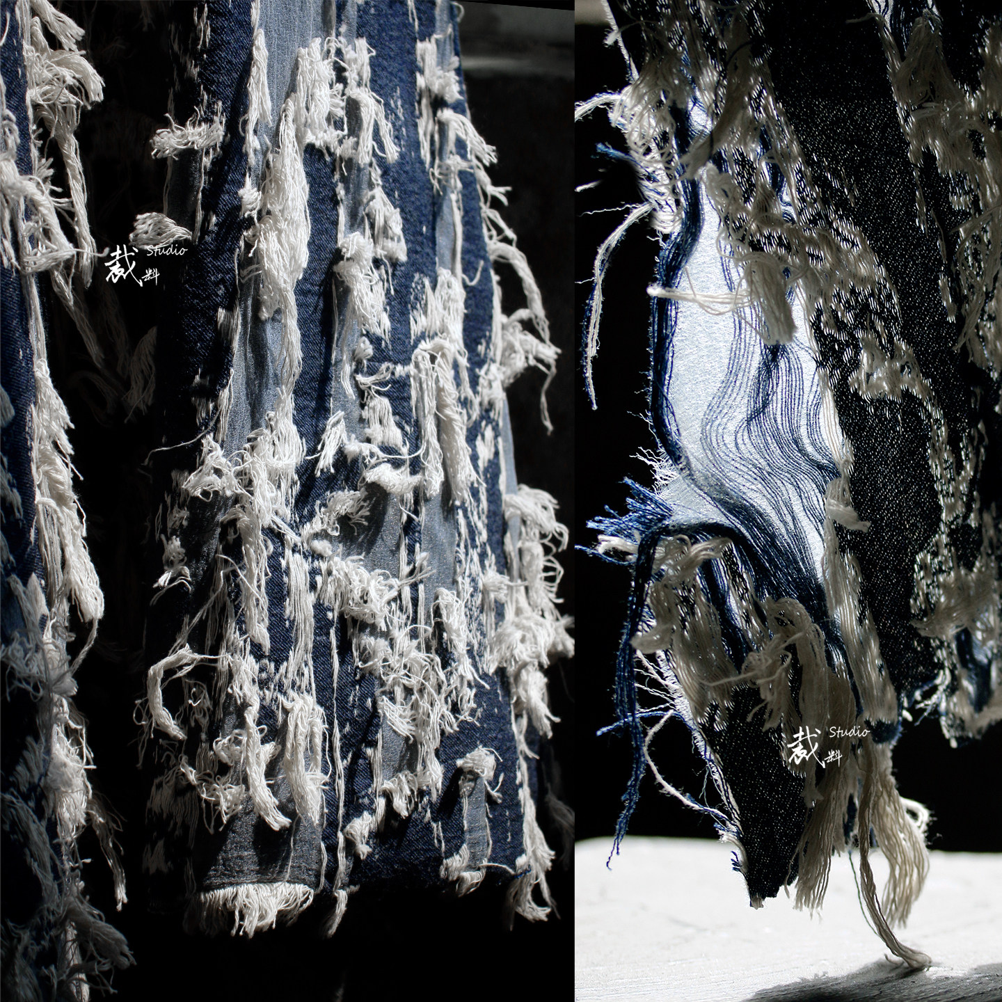 艺术撕裂破烂做旧透视牛仔面料