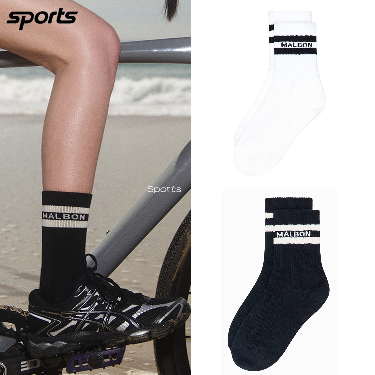 韩国代购malbon高尔夫球配饰26春夏女标志舒适柔软运动休闲中筒袜