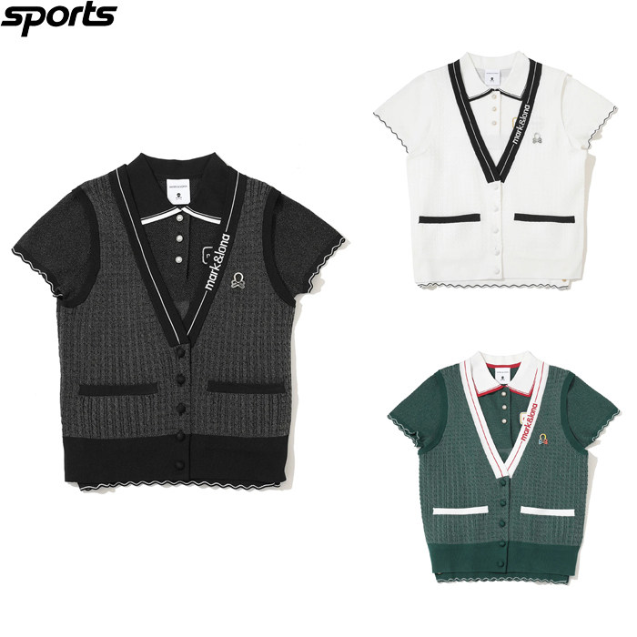韩国代购mark&lona高尔夫球服26春夏配色女背心短袖针织毛衣套装