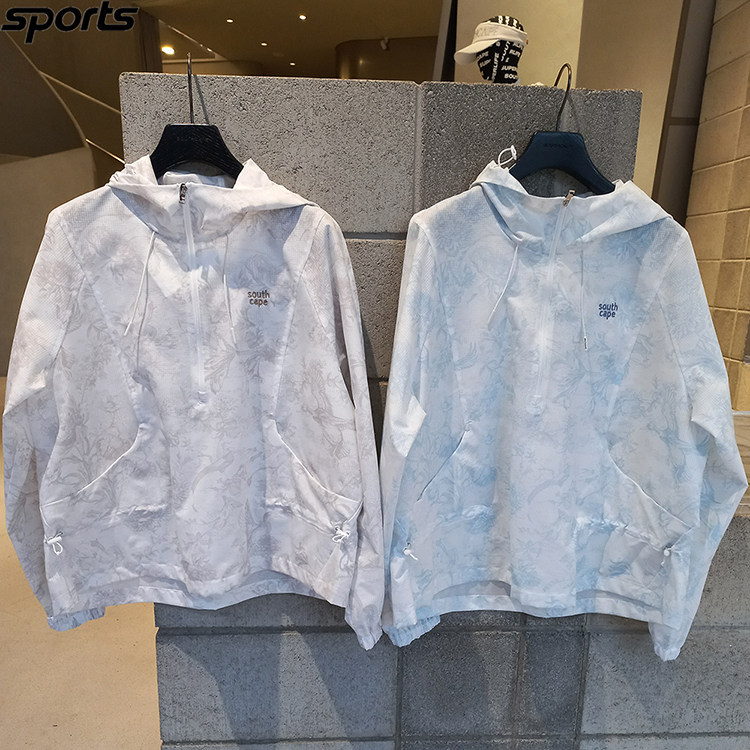 韩国代购southcape高尔夫26年春半开拉链连帽宽松花纹户外女外套