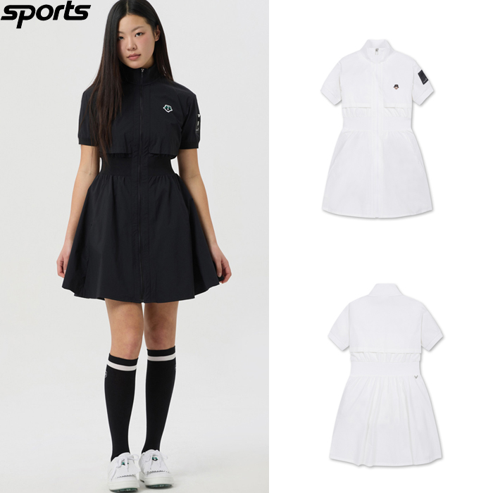 韩国代购GOLDEN BEAR高尔夫球裙25春夏女GOLF标志拉链立领连衣裙