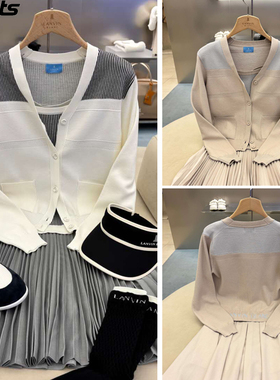 韩国代购lanvin blanc高尔夫球服26春夏女标志拼色休闲针织开衫