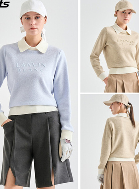 韩国代购lanvin blanc高尔夫球服25秋冬女标志拼色翻领针织上衣