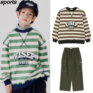 套装 韩国代购 裤 SEPTEMBER高尔夫25秋冬条纹卫衣运动儿童工装 VIA