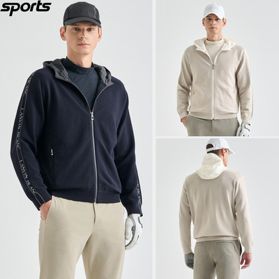 韩国代购lanvin blanc高尔夫球服25初秋男标志宽松连帽拉链针织衫