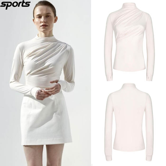 韩国代购ANELL高尔夫球服24秋冬女GOLF立领垂坠式弹力抽褶上衣