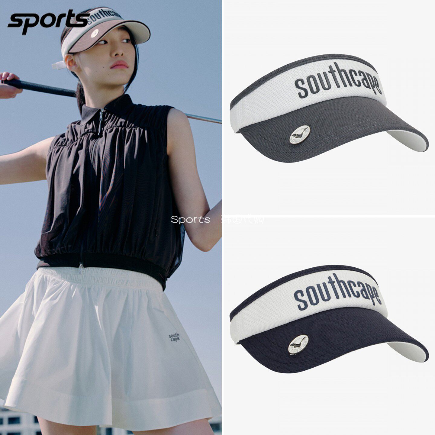 韩国代购southcape高尔夫26年夏季撞色遮阳帽徽章马克户外女球帽